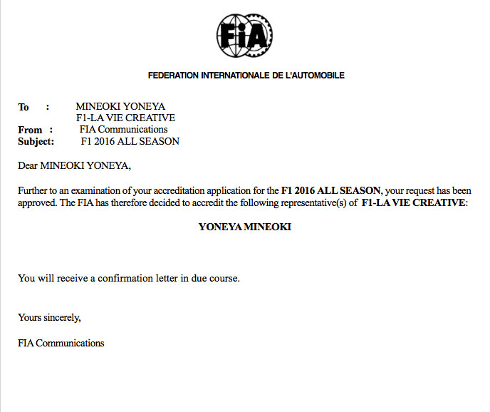 【アプレゲールですいません。】FIA様からお知らせが。